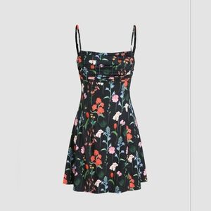 Cider black floral mini dress